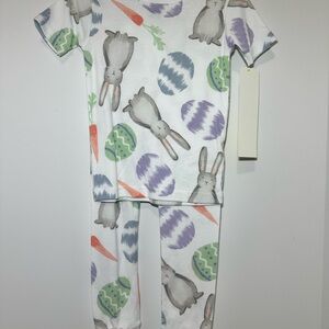 Kids Pajamas with Bunny and Egg Print - White